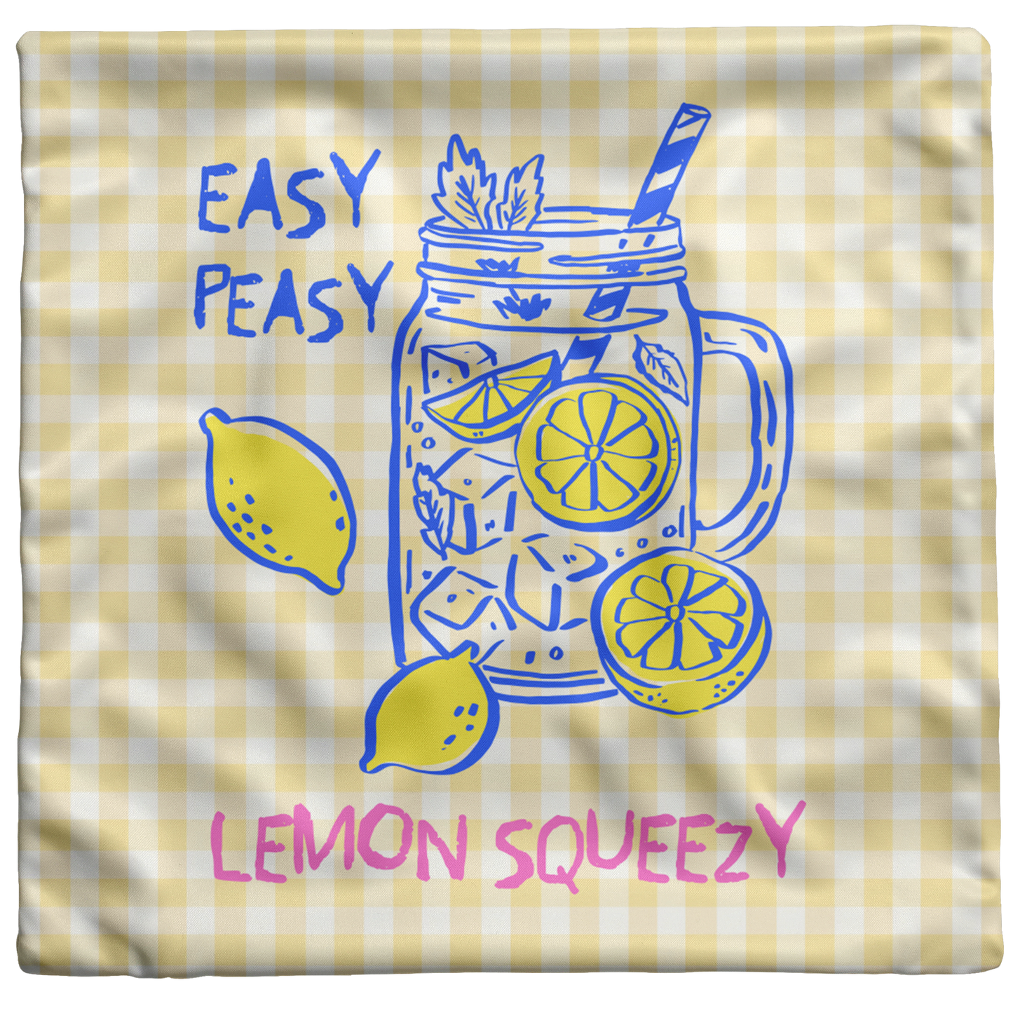 Yellow Gingham "Easy Peasy Lemon Squeezy" Throw Pillow