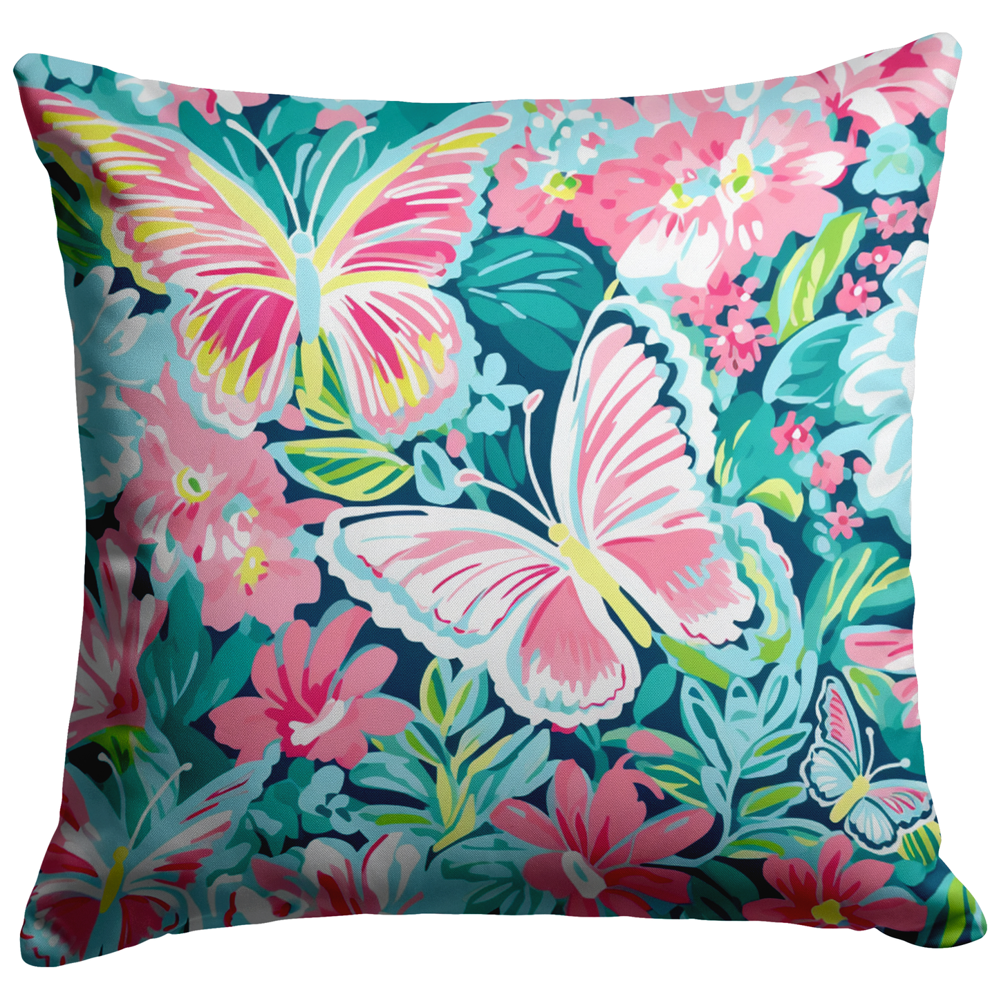 Pink Butterfly Floral Throw Pillow