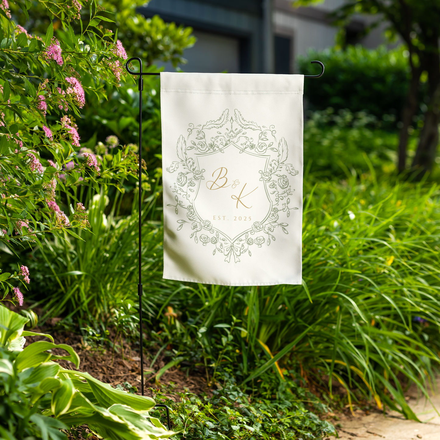 Elegant Monogram Crest Garden Flag | 4 Colors