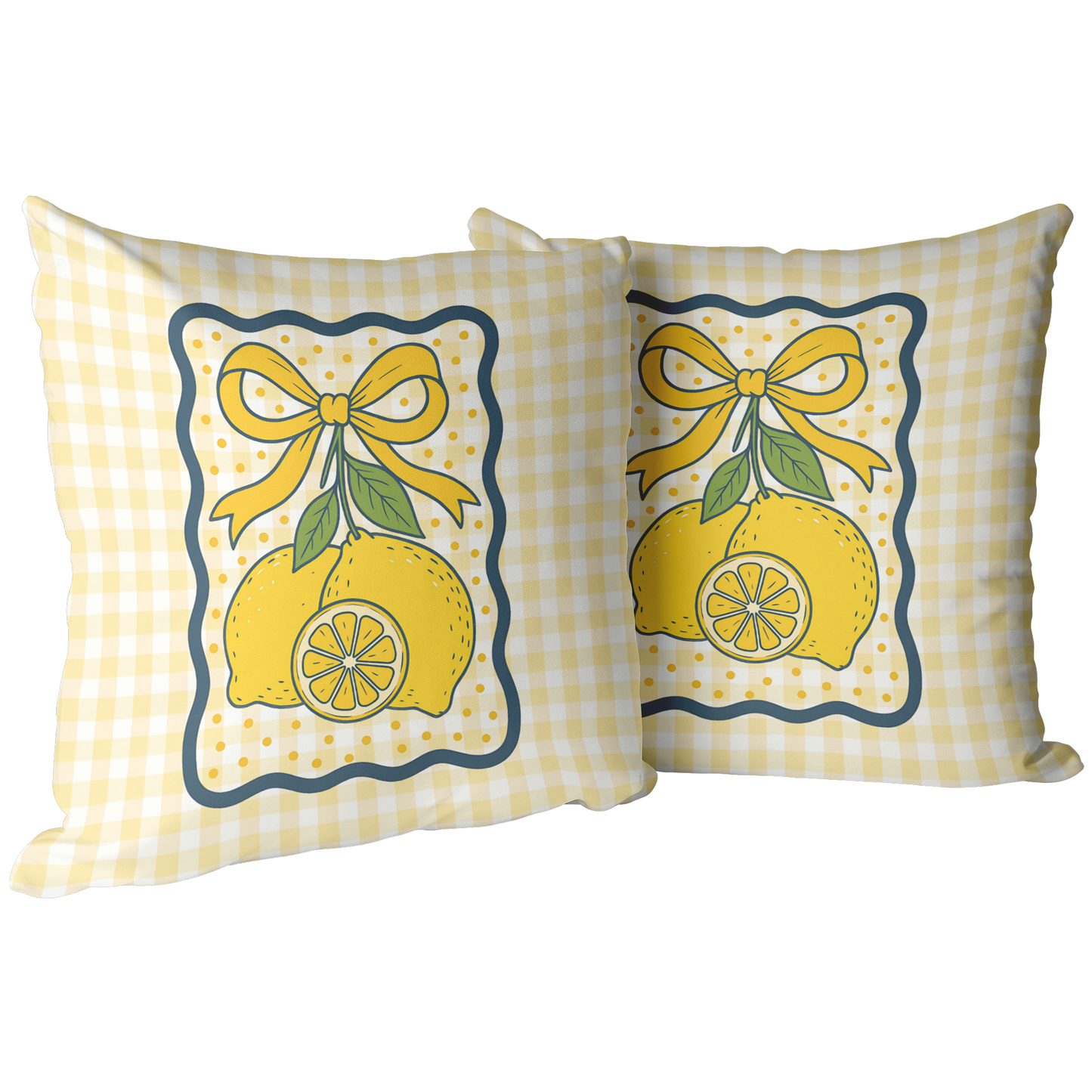 Yellow Gingham Lemon Coquette Throw PIllow