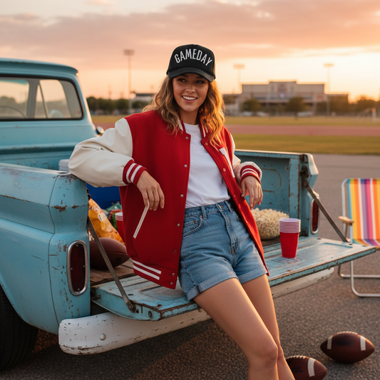3D Puff Embroidered Gameday Trucker Hat in Black, Navy or Red