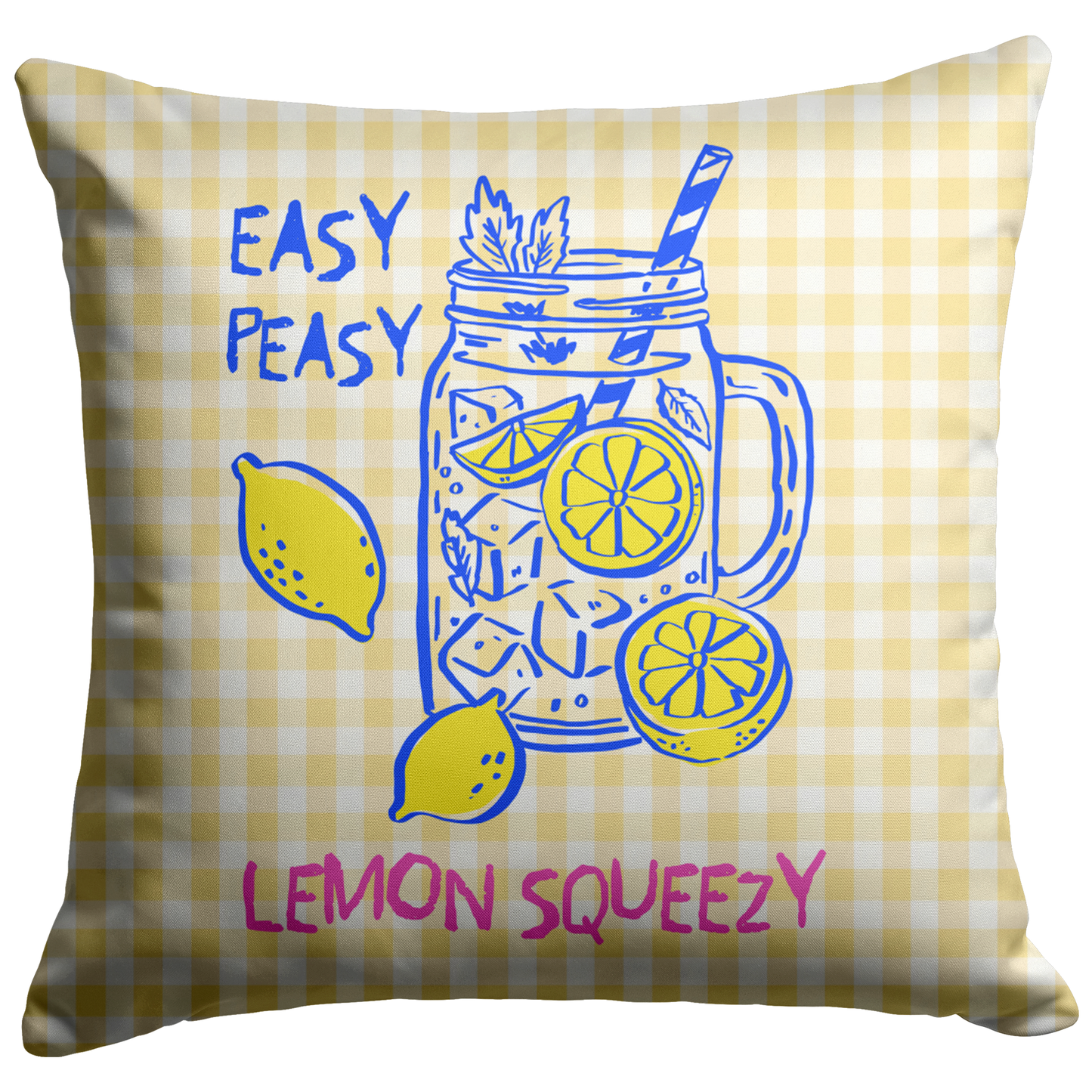 Yellow Gingham "Easy Peasy Lemon Squeezy" Throw Pillow