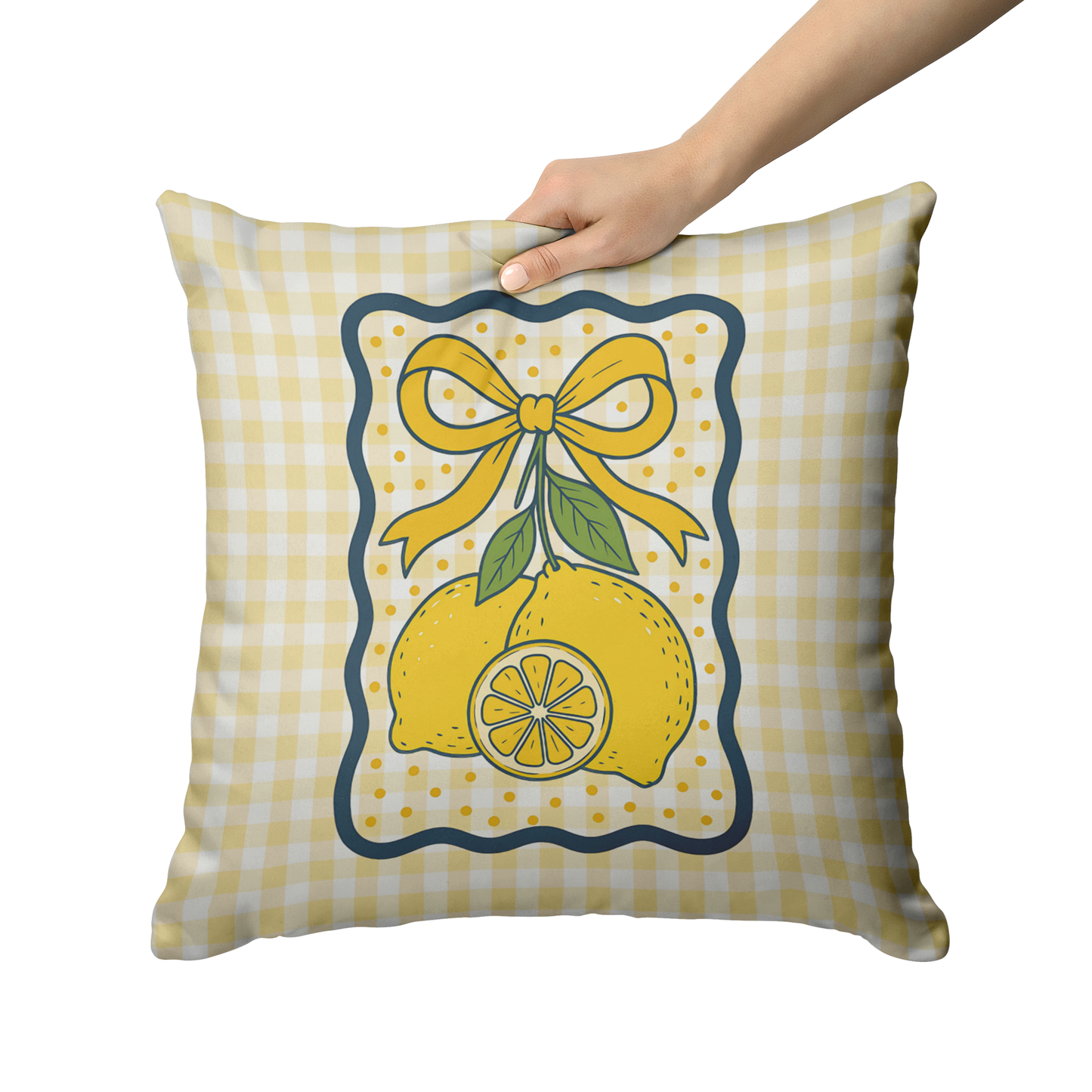 Yellow Gingham Lemon Coquette Throw PIllow