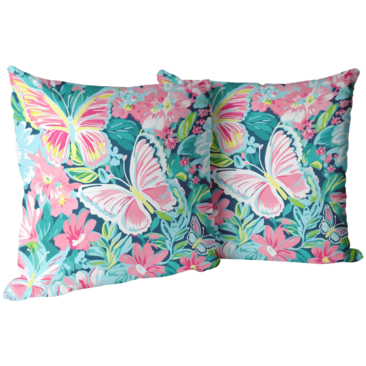 Pink Butterfly Floral Throw Pillow