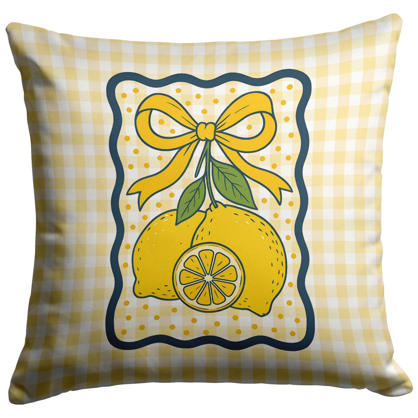 Yellow Gingham Lemon Coquette Throw PIllow