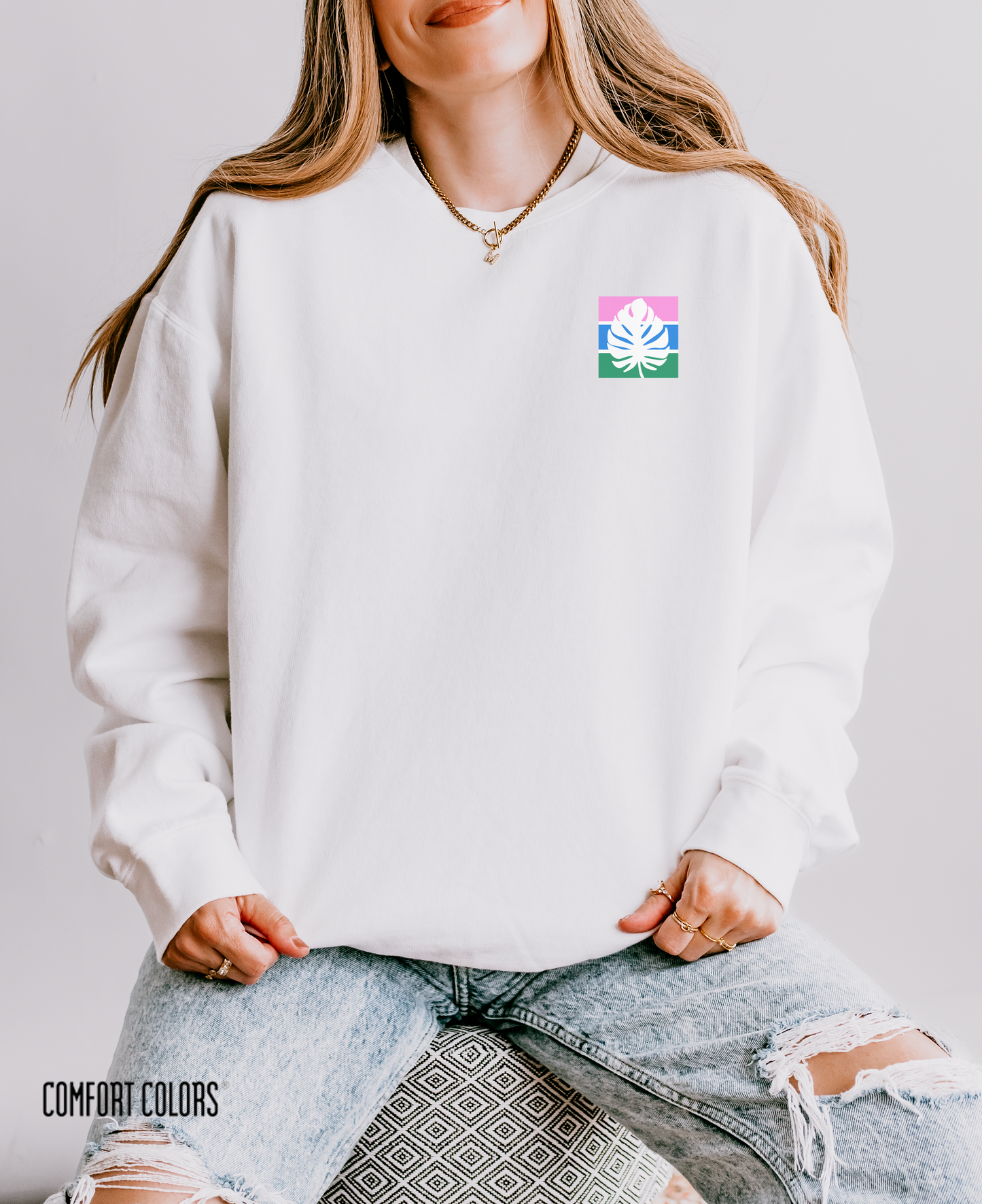 Striped Palm Logo Crewneck Sweatshirt