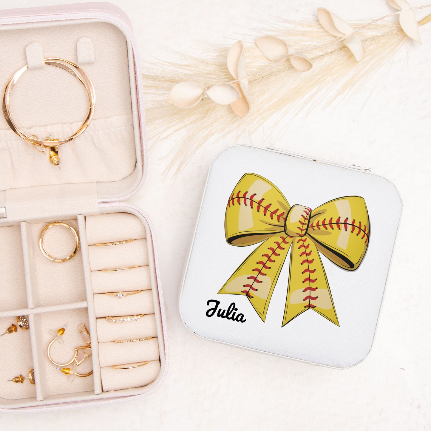 Custom Softball Coquette Jewelry Travel Case