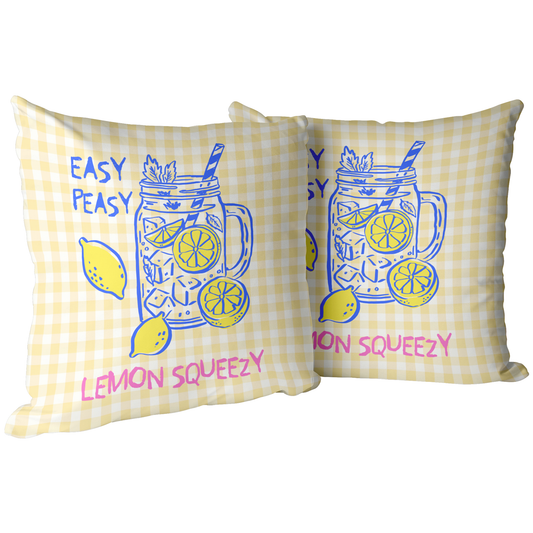 Yellow Gingham "Easy Peasy Lemon Squeezy" Throw Pillow