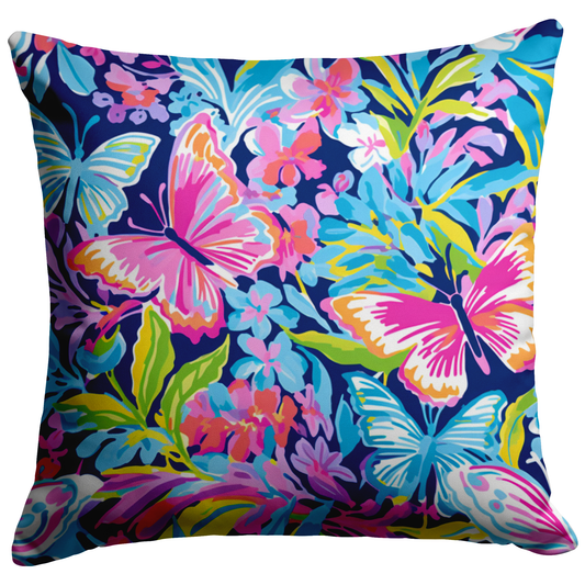 Blue Butterfly Floral Throw Pillow