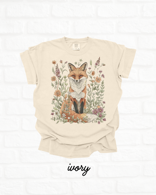 Cottagecore Folklore Fox Floral IVORY Heavyweight Cotton Women's Graphic Tee