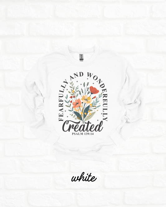 Fearfully and Wonderfully Created Bible Verse Heavy Blend WHITE Women's Graphic Sweatshirt