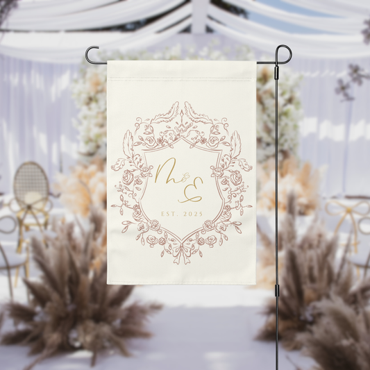 Elegant Monogram Crest Garden Flag | 4 Colors