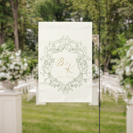 Elegant Monogram Crest Garden Flag | 4 Colors