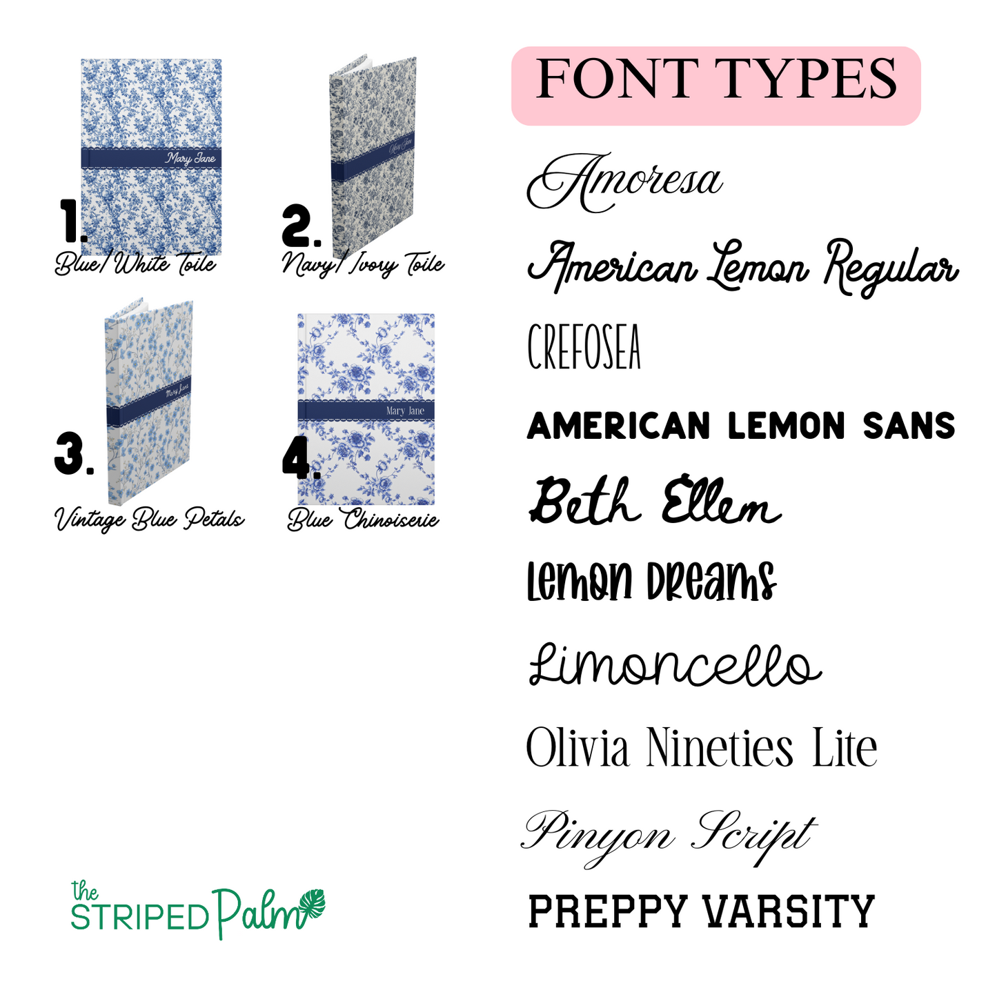 Personalized Blue Toile Hardcover Journal