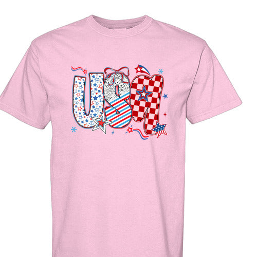USA Checkered Coquette Tee