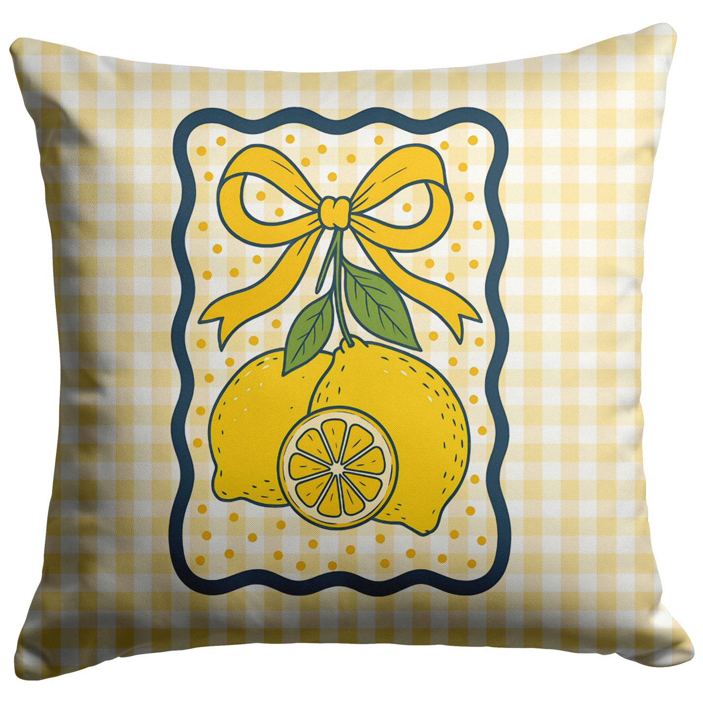 Yellow Gingham Lemon Coquette Throw PIllow