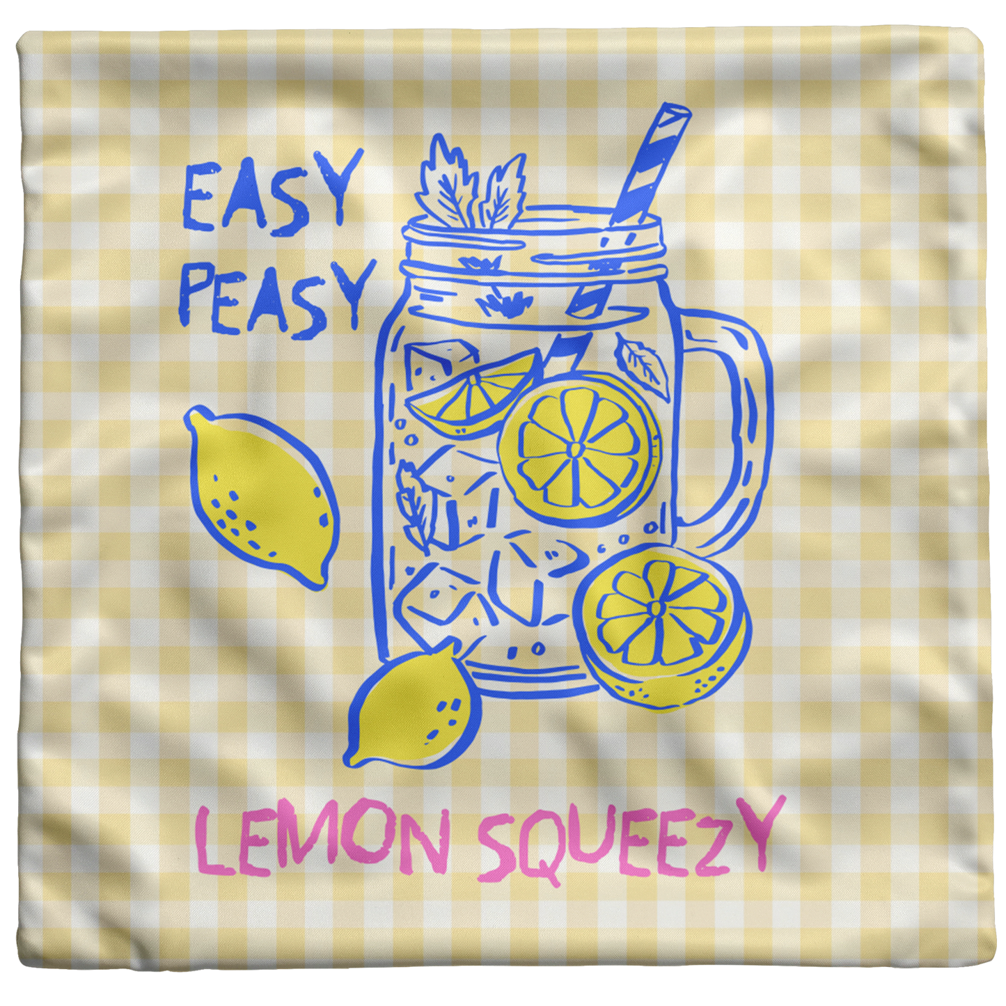 Yellow Gingham "Easy Peasy Lemon Squeezy" Throw Pillow