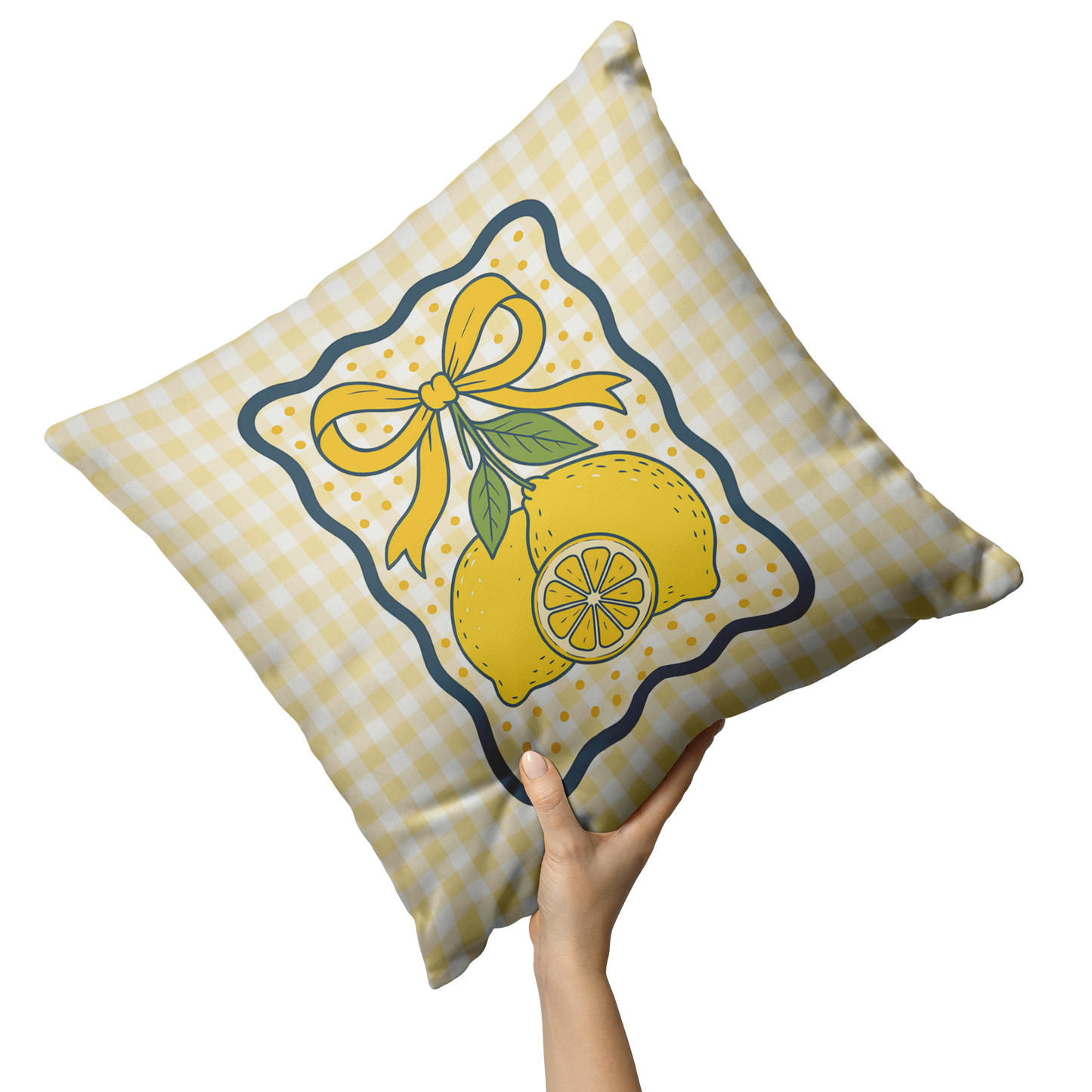 Yellow Gingham Lemon Coquette Throw PIllow