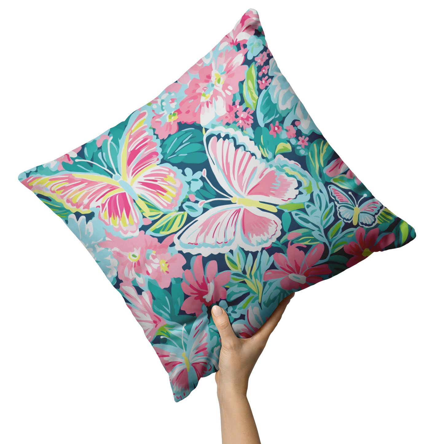 Pink Butterfly Floral Throw Pillow