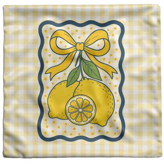 Yellow Gingham Lemon Coquette Throw PIllow