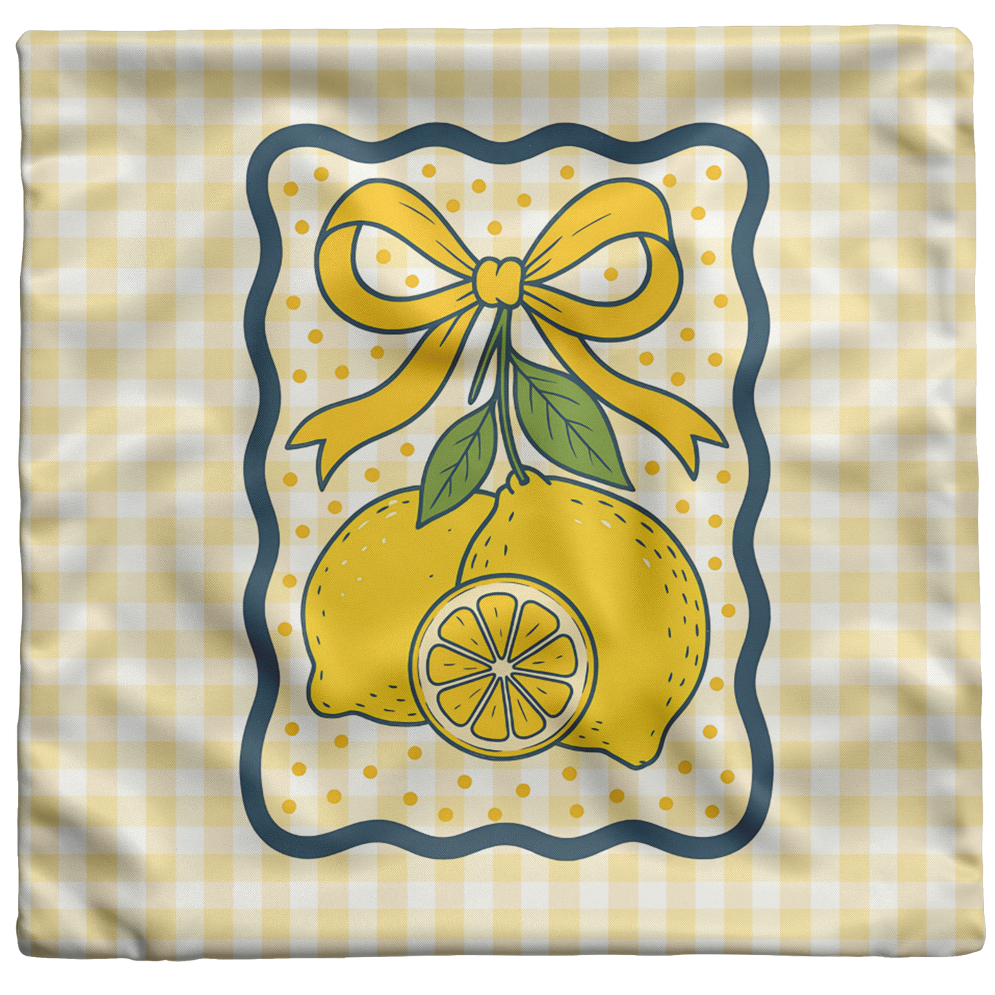 Yellow Gingham Lemon Coquette Throw PIllow