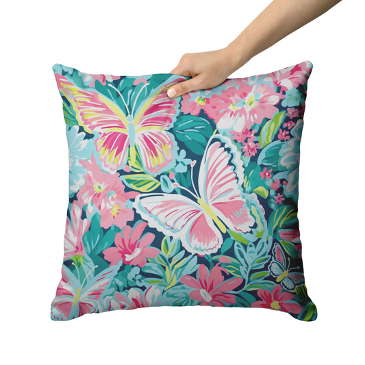 Pink Butterfly Floral Throw Pillow