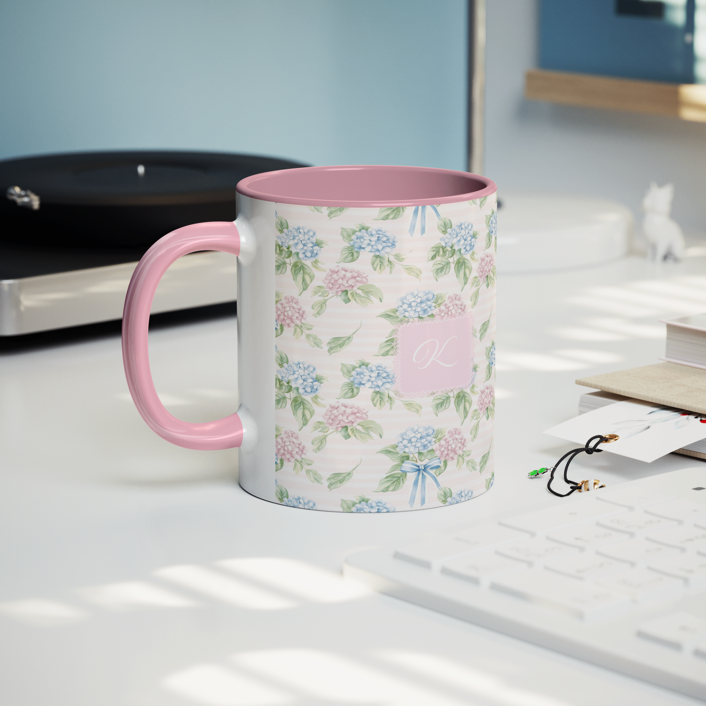 Initial 11oz Hydrangeas Pink Mug