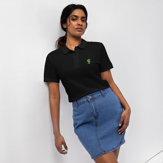 Embroidered Cactus Womens Pique Polo Shirt