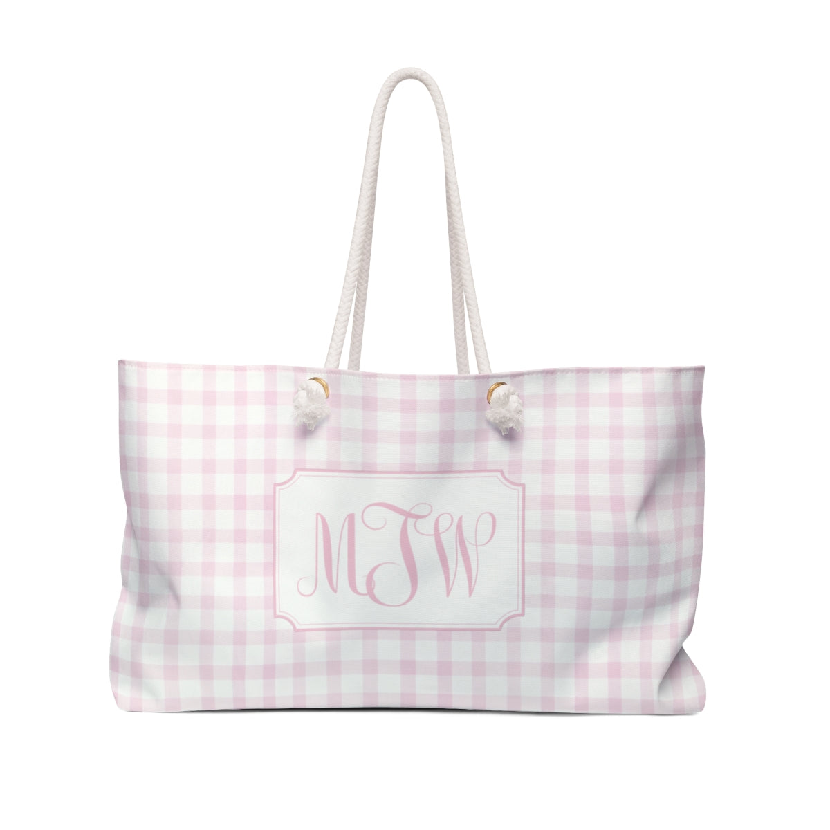 Monogram Gingham Weekender Tote Bag