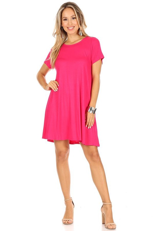 Hot Pink Comfy Short Sleeve Knit Dress | 5 sizes The Striped Palm Hot Pink Comfy Short Sleeve Knit Dress | 5 sizes The Striped Palm