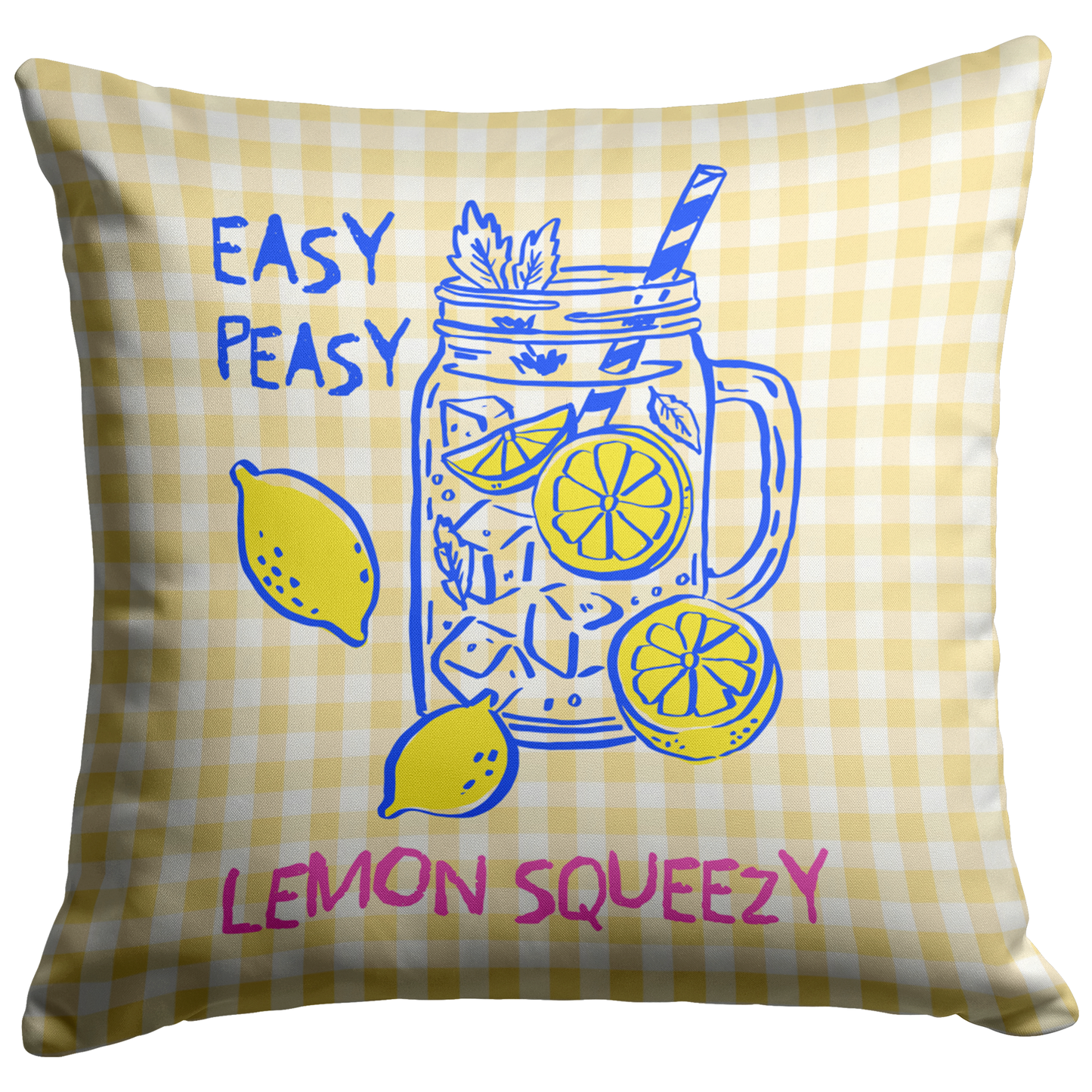 Yellow Gingham "Easy Peasy Lemon Squeezy" Throw Pillow