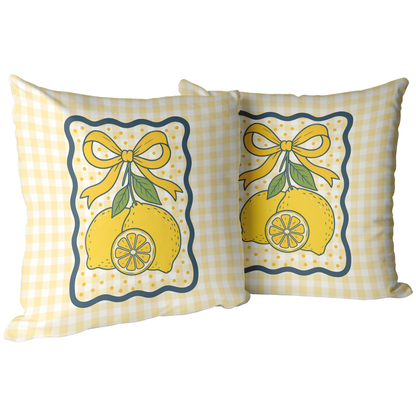 Yellow Gingham Lemon Coquette Throw PIllow
