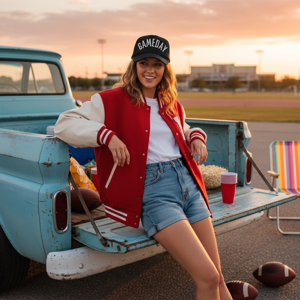 3D Puff Embroidered Gameday Trucker Hat in Black, Navy or Red