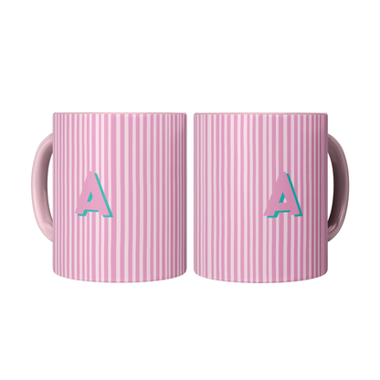 Initial Stripe Preppy Mug 11oz | Multiple Styles