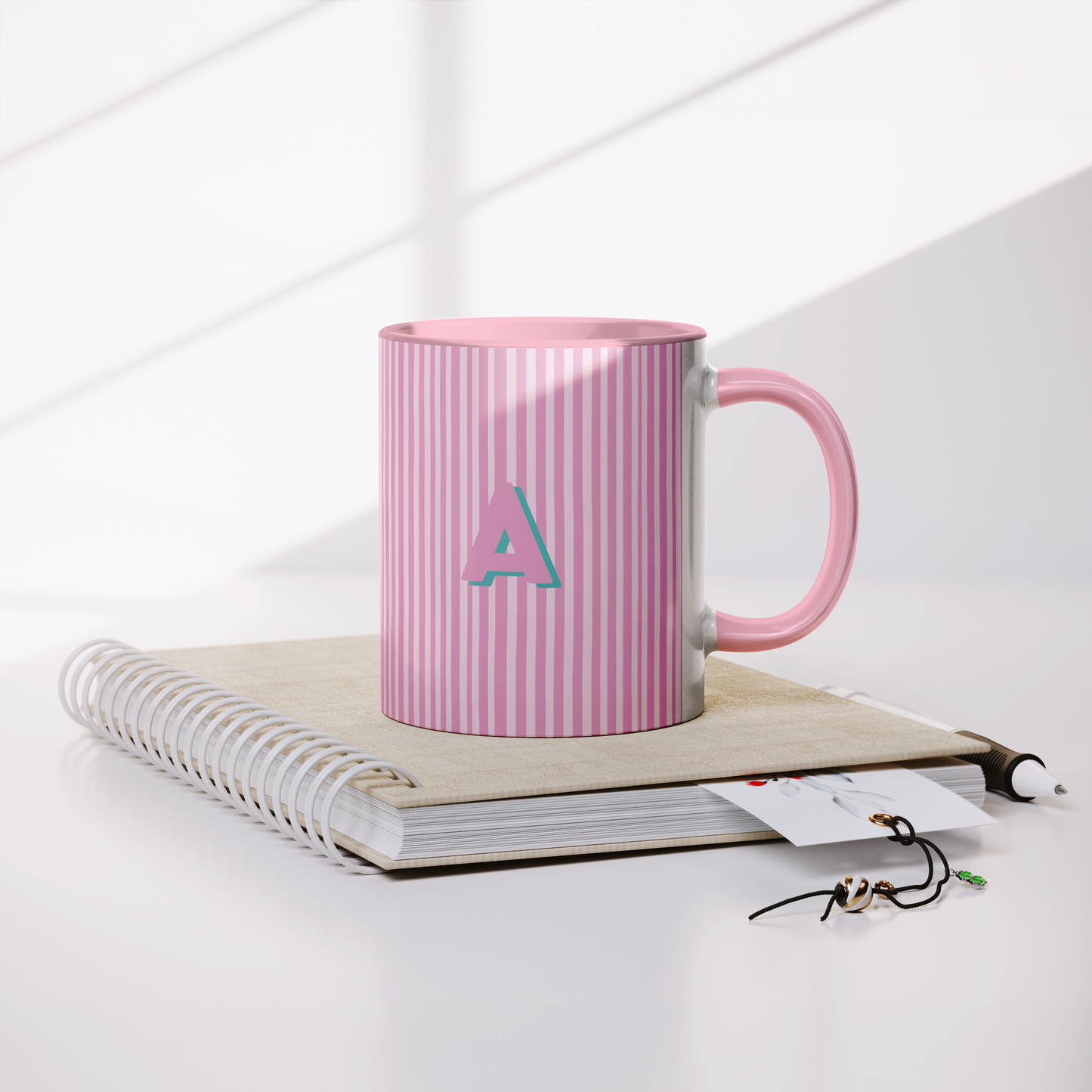 Initial Stripe Preppy Mug 11oz | Multiple Styles