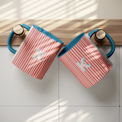 Initial Stripe Preppy Mug 11oz | Multiple Styles