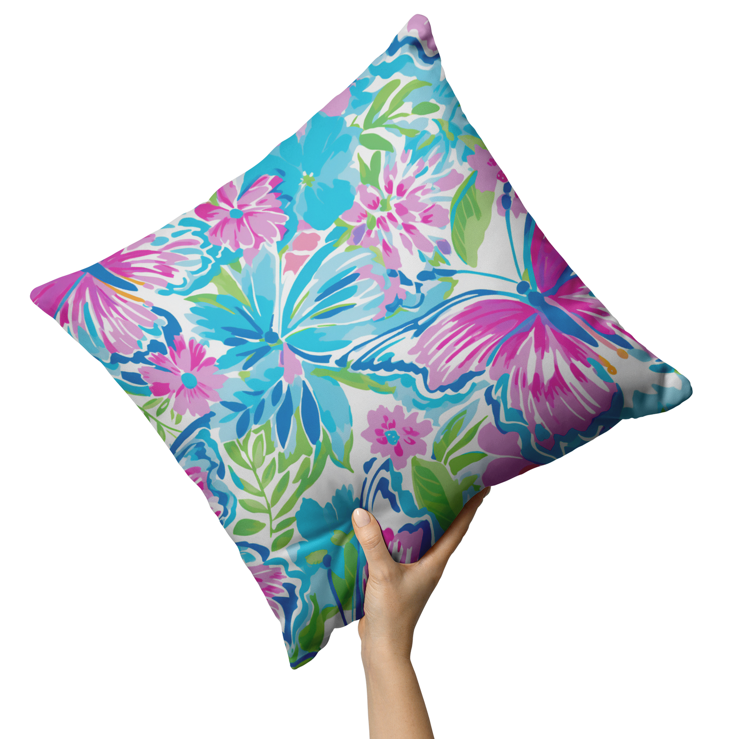 Purple Butterfly Floral Throw Pillow