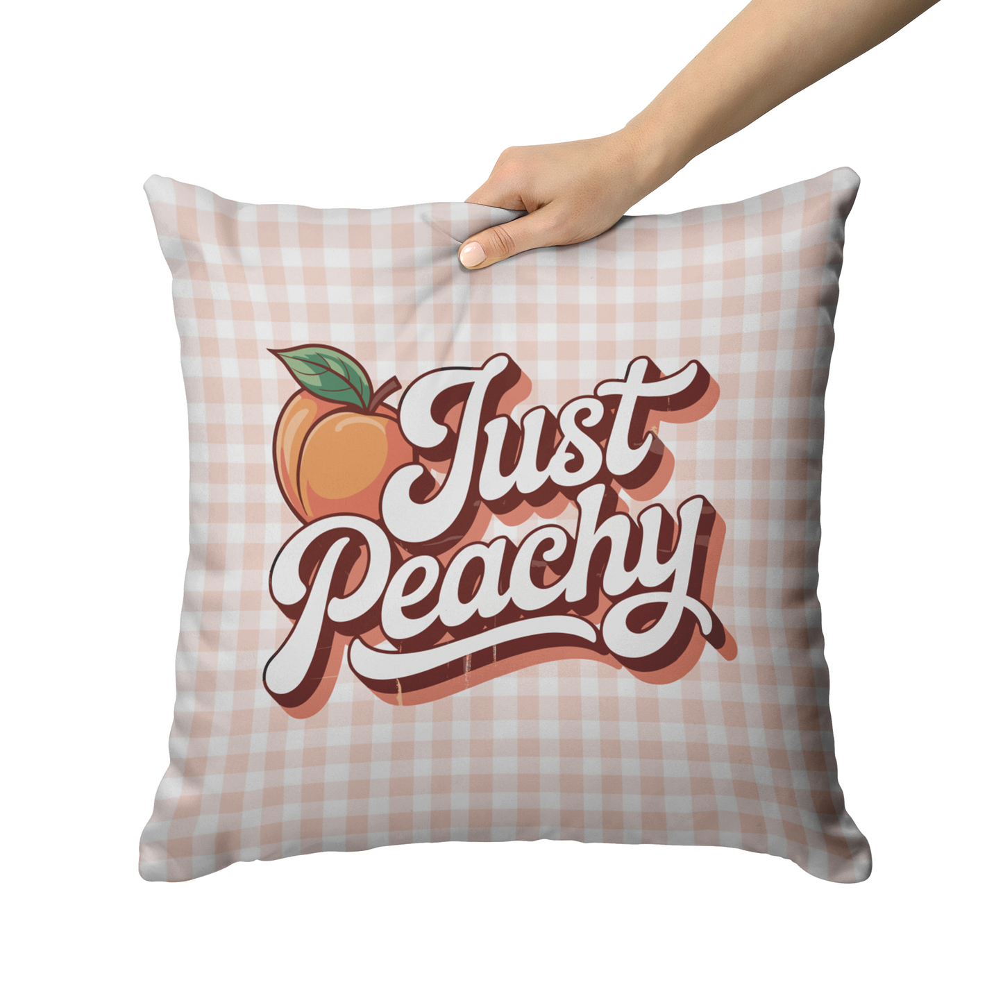 Pink Gingham Just Peachy Throw Pillow