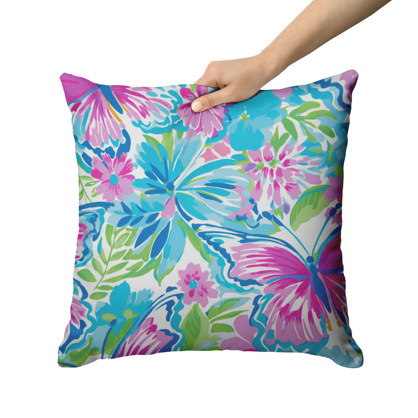 Purple Butterfly Floral Throw Pillow