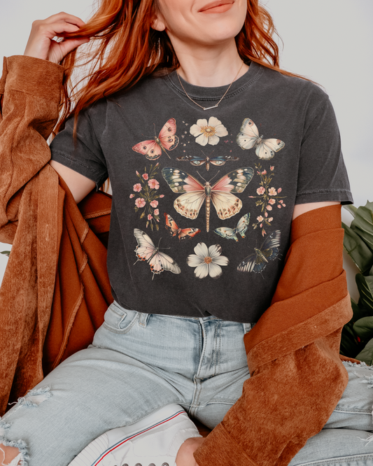 Boho Cottagecore Monarch Butterfly Heavyweight Cotton Women's Graphic Tee