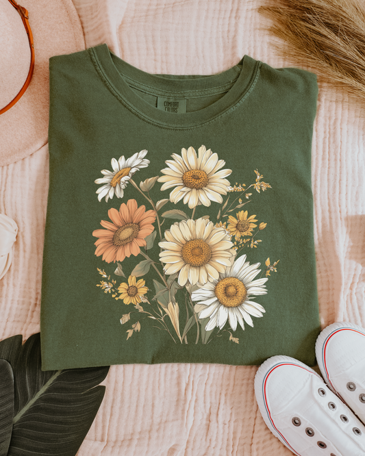 Cottagecore Spring Flowers Hemp GREEN Heavyweight Cotton Women's Graphic Tee