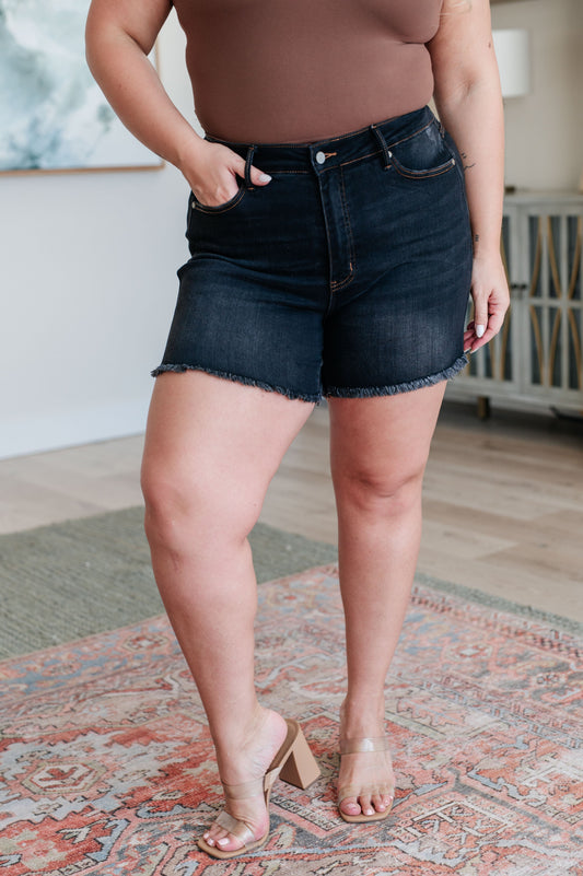 Ember High Rise Control Top Fray Hem Shorts | Judy Blue