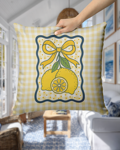 Yellow Gingham Lemon Coquette Throw PIllow