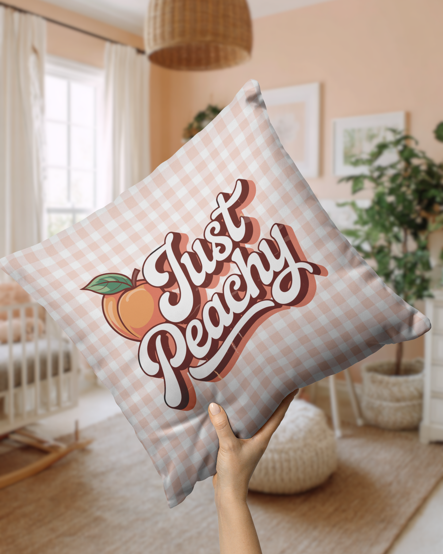 Pink Gingham Just Peachy Throw Pillow