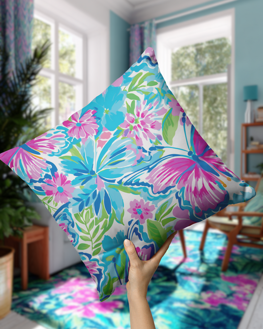 Purple Butterfly Floral Throw Pillow