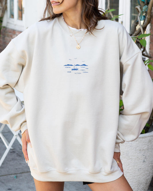 Yachts at Sea Embroidered Sweatshirt