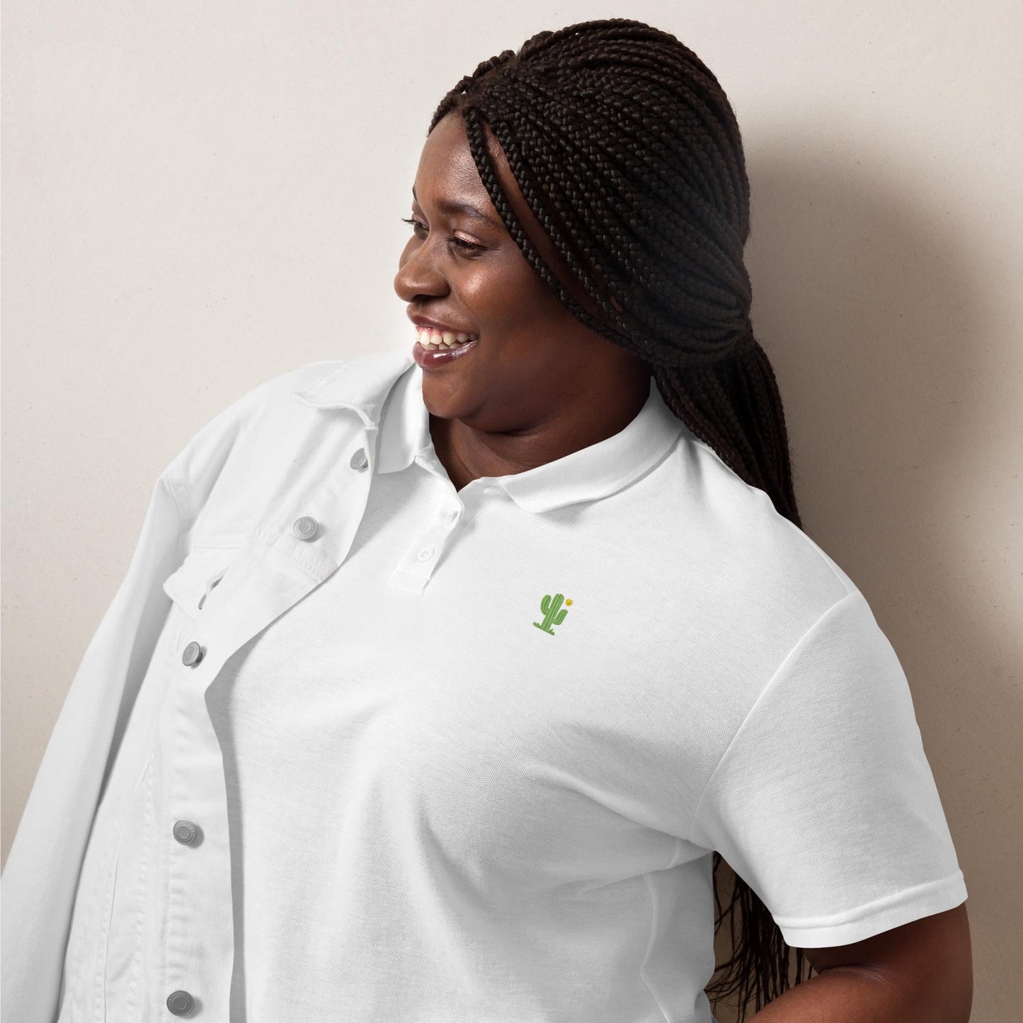 Embroidered Cactus Womens Pique Polo Shirt