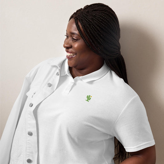 Embroidered Cactus Womens Pique Polo Shirt