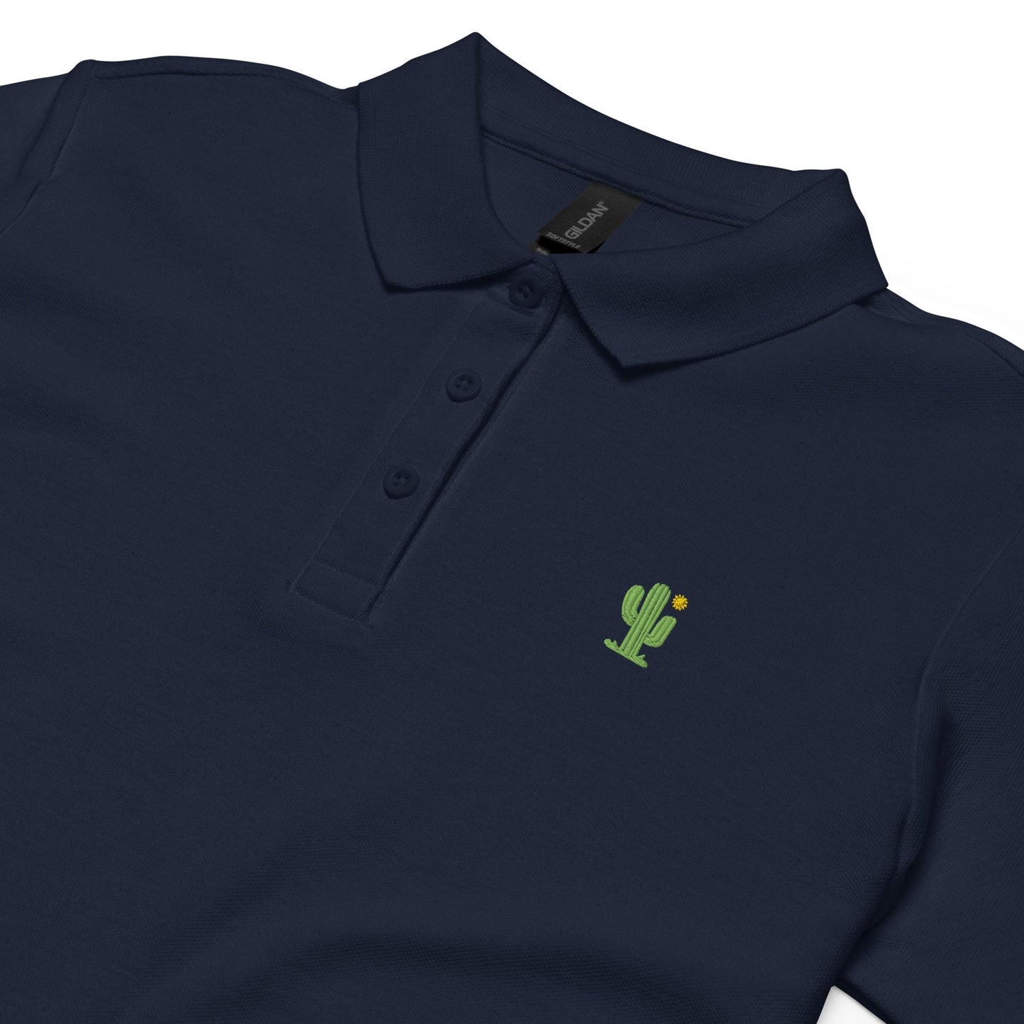 Embroidered Cactus Womens Pique Polo Shirt