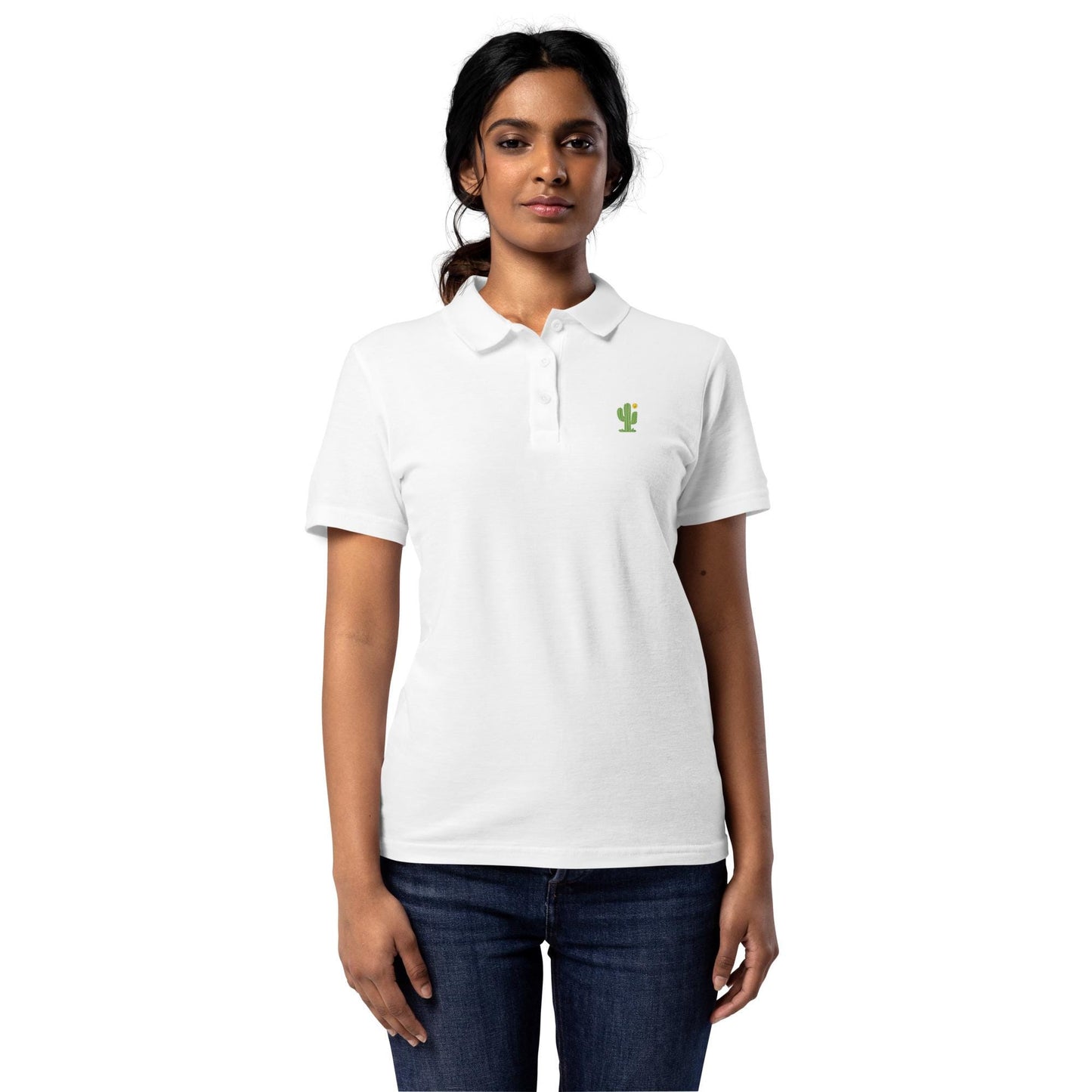 Embroidered Cactus Womens Pique Polo Shirt